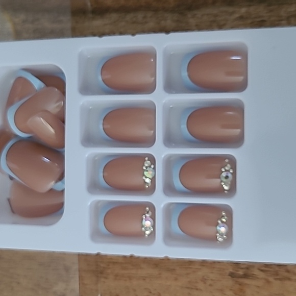 2/$16 Rhinestone Blue French Manicure Press On Nails - Picture 11 of 14